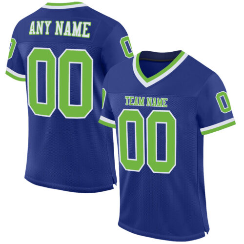 Royal0358 Custom Royal Neon Green-White Mesh Authentic Throwback Football Jersey