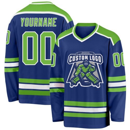 Royal0398 Custom Royal Neon Green-White Hockey Jersey