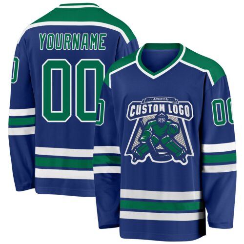 Royal0399 Custom Royal Kelly Green-White Hockey Jersey