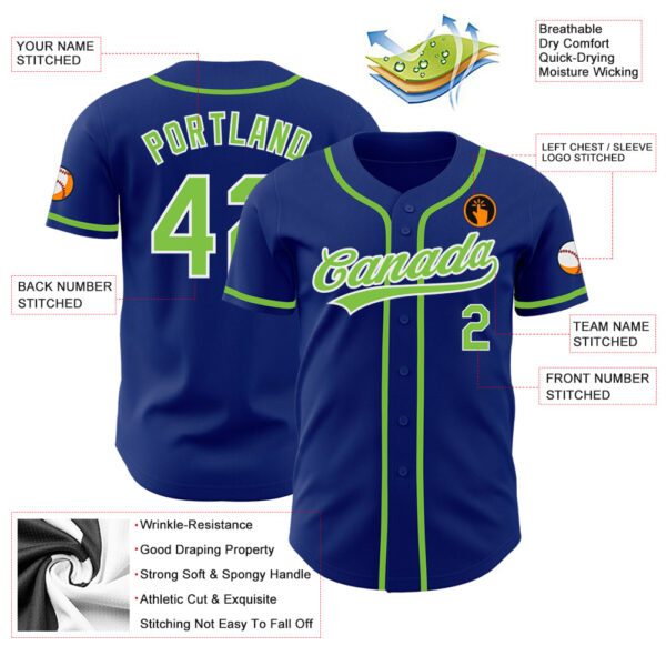 Custom Royal Neon Green-White Authentic Baseball Jersey