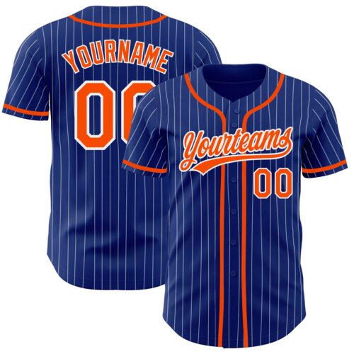 Royal0487 Custom Royal White Pinstripe Orange Authentic Baseball Jersey