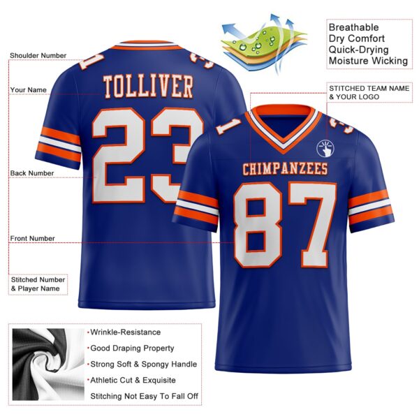 Custom Royal White-Orange Authentic Football Jersey