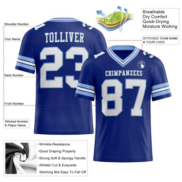 Custom Royal White-Light Blue Authentic Football Jersey