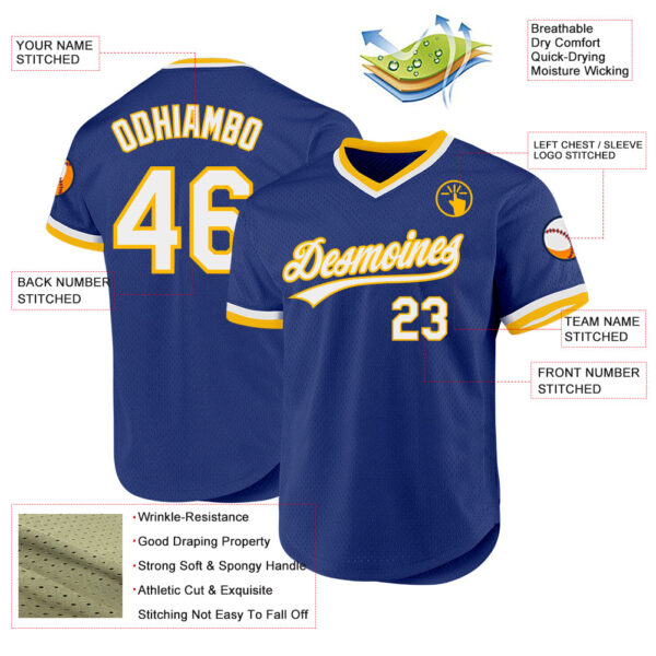 Custom Royal White-Gold Authentic Throwback Baseball Jersey