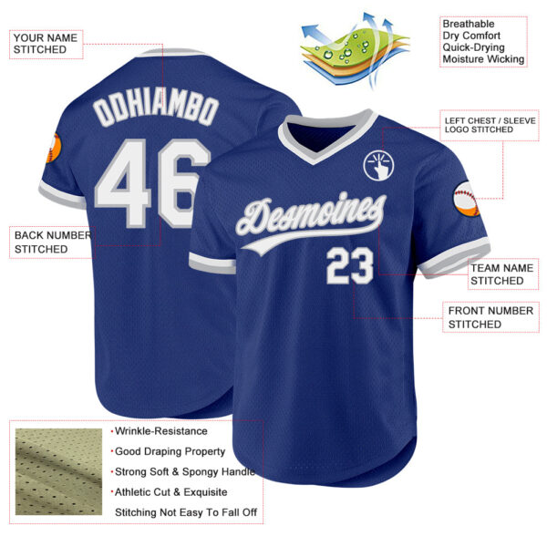 Custom Royal White-Gray Authentic Throwback Baseball Jersey