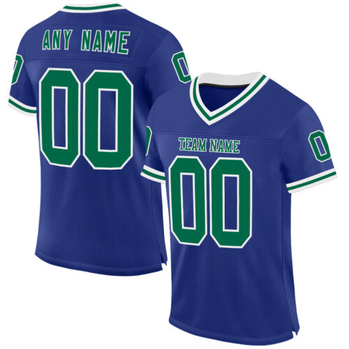 Royal0734 Custom Royal Kelly Green-White Mesh Authentic Throwback Football Jersey