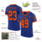 Royal0786-1 Custom Royal Orange-Black Mesh Authentic Throwback Football Jersey