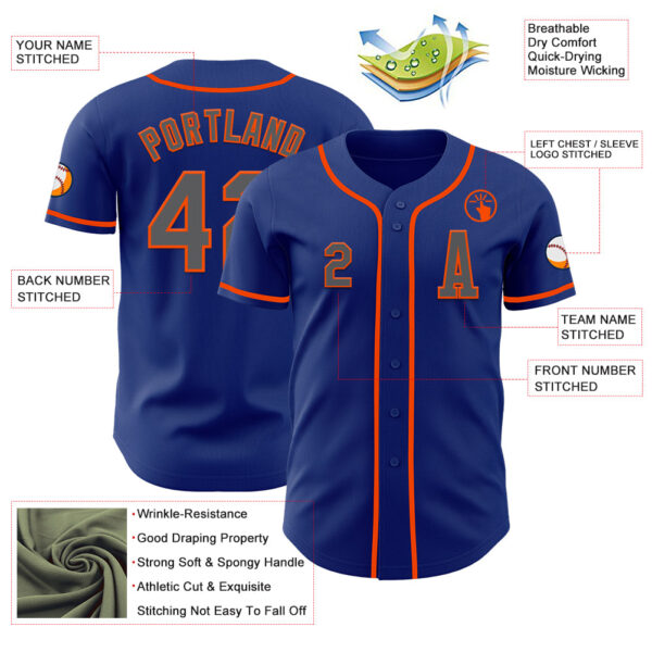 Custom Royal Steel Gray-Orange Authentic Baseball Jersey