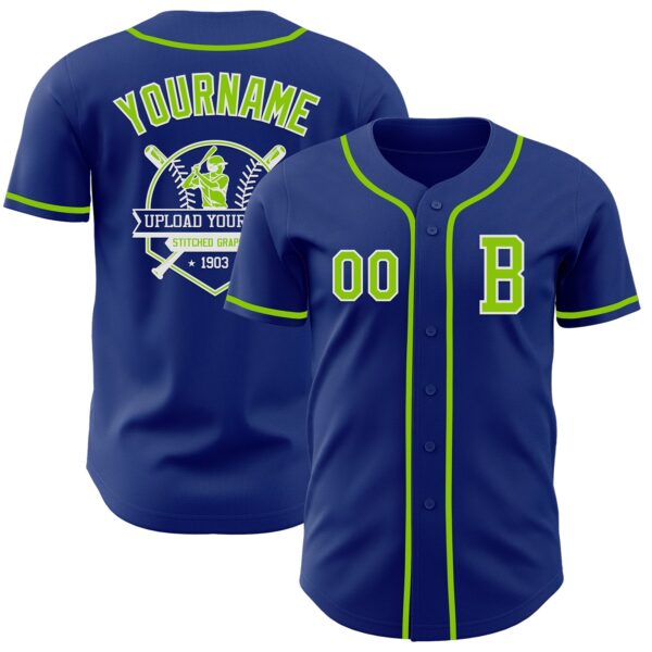 Custom Royal Neon Green-White Authentic Baseball Jersey