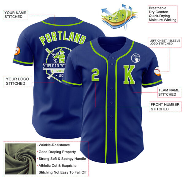 Custom Royal Neon Green-White Authentic Baseball Jersey