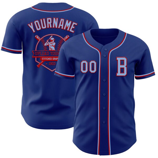 Custom Royal Light Blue-Red Authentic Baseball Jersey