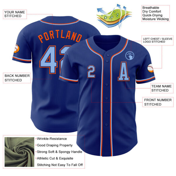 Custom Royal Light Blue-Orange Authentic Baseball Jersey