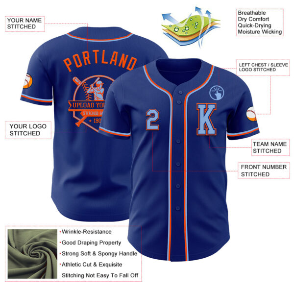 Custom Royal Light Blue-Orange Authentic Baseball Jersey