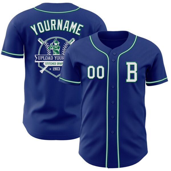 Custom Royal White-Kelly Green Authentic Baseball Jersey