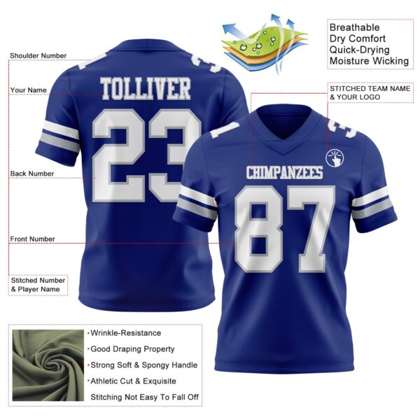Custom Royal White-Gray Authentic Football Jersey