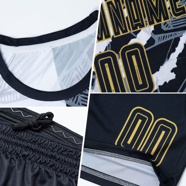 Custom Graffiti Pattern Black-Old Gold Scratch Sublimation Soccer Uniform Jersey