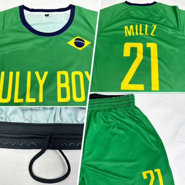 Custom Neon Green Gold-Royal Sublimation Brazilian Flag Soccer Uniform Jersey