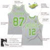 Custom Gray Neon Green-White Authentic Throwback Basketball Jersey