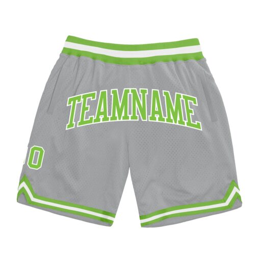 SilverGray0107 Custom Gray Neon Green-White Authentic Throwback Basketball Shorts
