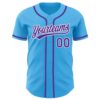Custom Sky Blue Purple-White Authentic Baseball Jersey