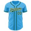 Custom Sky Blue Green-Cream Authentic Baseball Jersey