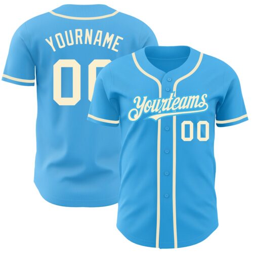 SkyBlue0026 Custom Sky Blue Cream Authentic Baseball Jersey