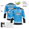 Custom Sky Blue White-Black Hockey Lace Neck Jersey