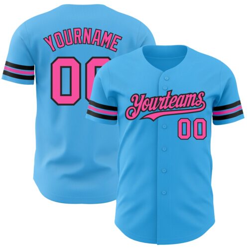 SkyBlue0055 Custom Sky Blue Pink-Black Authentic Baseball Jersey