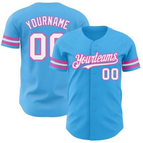 SkyBlue0056 Custom Sky Blue White-Pink Authentic Baseball Jersey