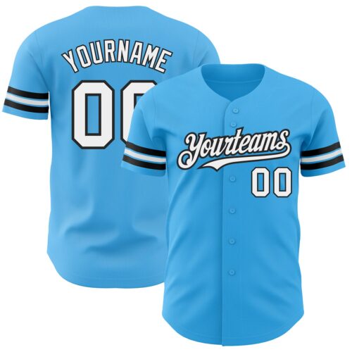SkyBlue0057 Custom Sky Blue White-Black Authentic Baseball Jersey