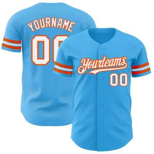 SkyBlue0059 Custom Sky Blue White-Orange Authentic Baseball Jersey
