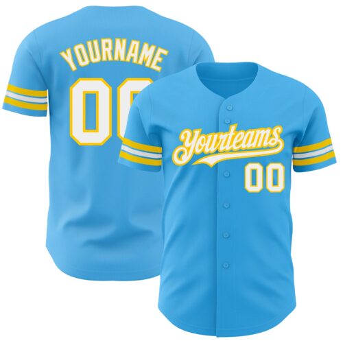 SkyBlue0061 Custom Sky Blue White-Yellow Authentic Baseball Jersey