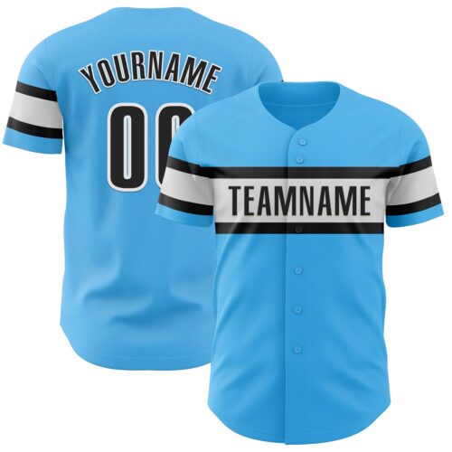 SkyBlue0064 Custom Sky Blue Black-White Authentic Baseball Jersey