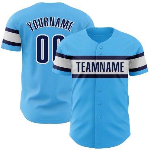 SkyBlue0065 Custom Sky Blue Navy-White Authentic Baseball Jersey