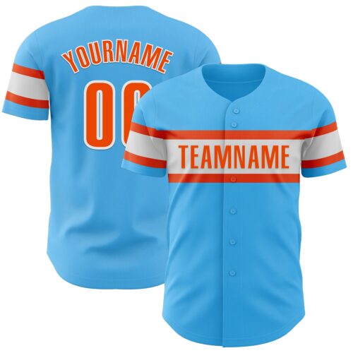 SkyBlue0066 Custom Sky Blue Orange-White Authentic Baseball Jersey