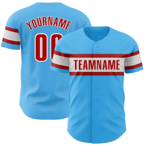 SkyBlue0067 Custom Sky Blue Red-White Authentic Baseball Jersey