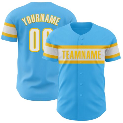 SkyBlue0068 Custom Sky Blue White-Yellow Authentic Baseball Jersey