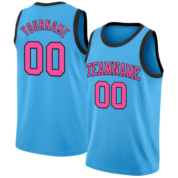 Custom Sky Blue Pink-Black Authentic Basketball Jersey