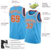 Custom Sky Blue Orange-White Authentic Basketball Jersey