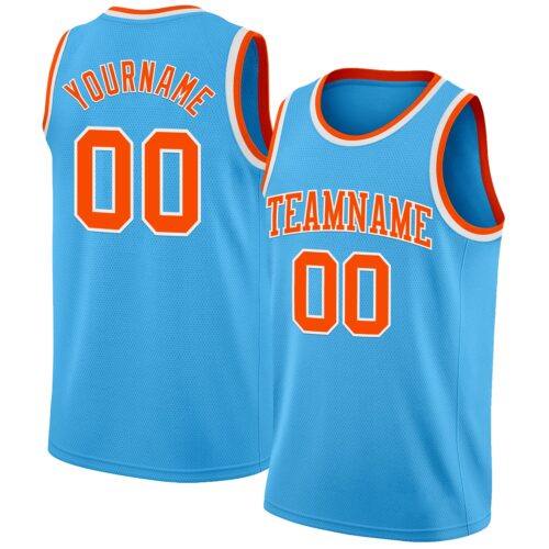 SkyBlue0101 Custom Sky Blue Orange-White Authentic Basketball Jersey
