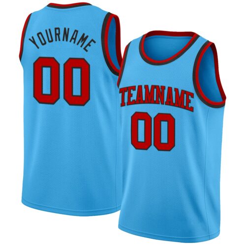 SkyBlue0103 Custom Sky Blue Red-Black Authentic Basketball Jersey