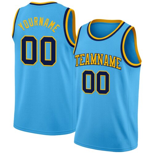 SkyBlue0107 Custom Sky Blue Navy-Gold Authentic Basketball Jersey