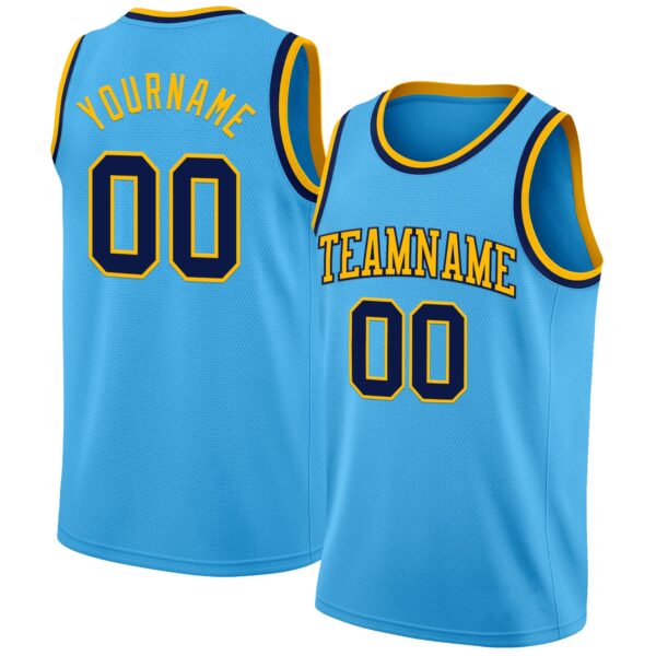 Custom Sky Blue Navy-Gold Authentic Basketball Jersey