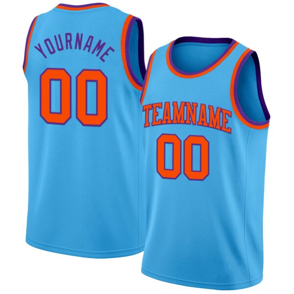 Custom Sky Blue Orange-Purple Authentic Basketball Jersey