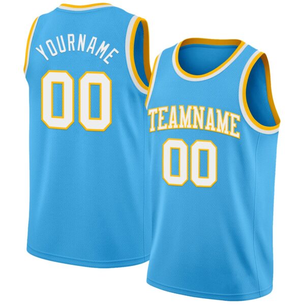 Custom Sky Blue White-Gold Authentic Basketball Jersey