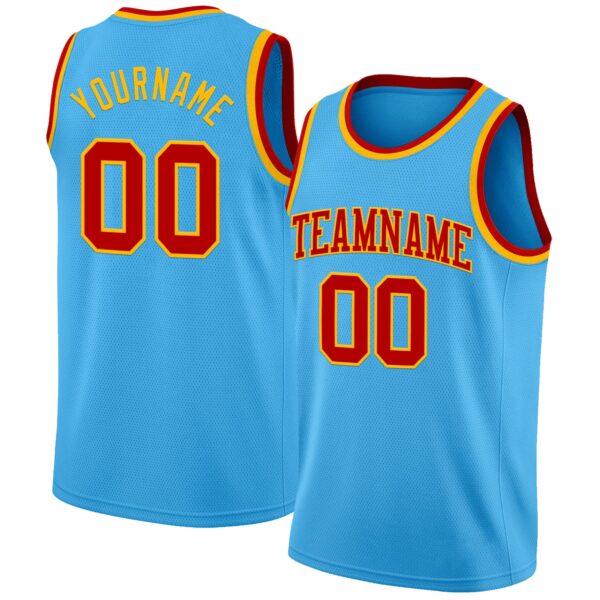 Custom Sky Blue Red-Gold Authentic Basketball Jersey