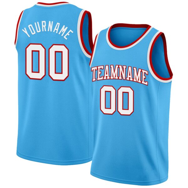 Custom Sky Blue White-Red Authentic Basketball Jersey