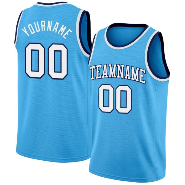 Custom Sky Blue White-Navy Authentic Basketball Jersey