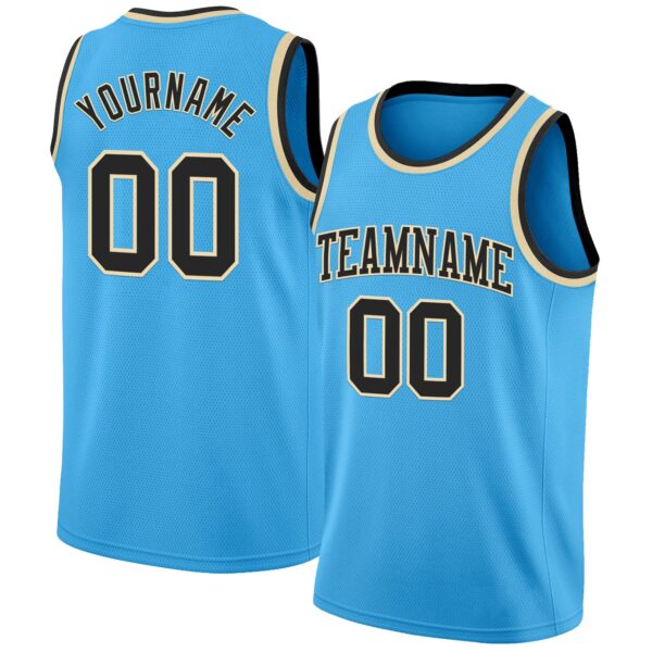 Custom Sky Blue Black-Cream Authentic Basketball Jersey