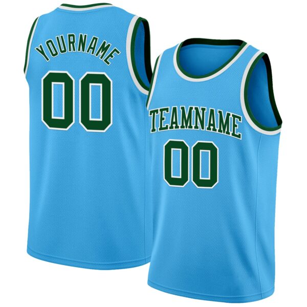 Custom Sky Blue Green-White Authentic Basketball Jersey